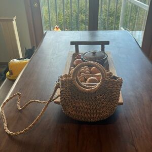 Raffia Crossbody Tote Bag - Natural NWOT